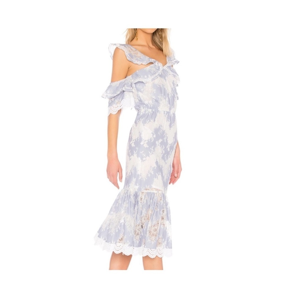 Marissa Webb Pale Blue and White Lace Midi Dress